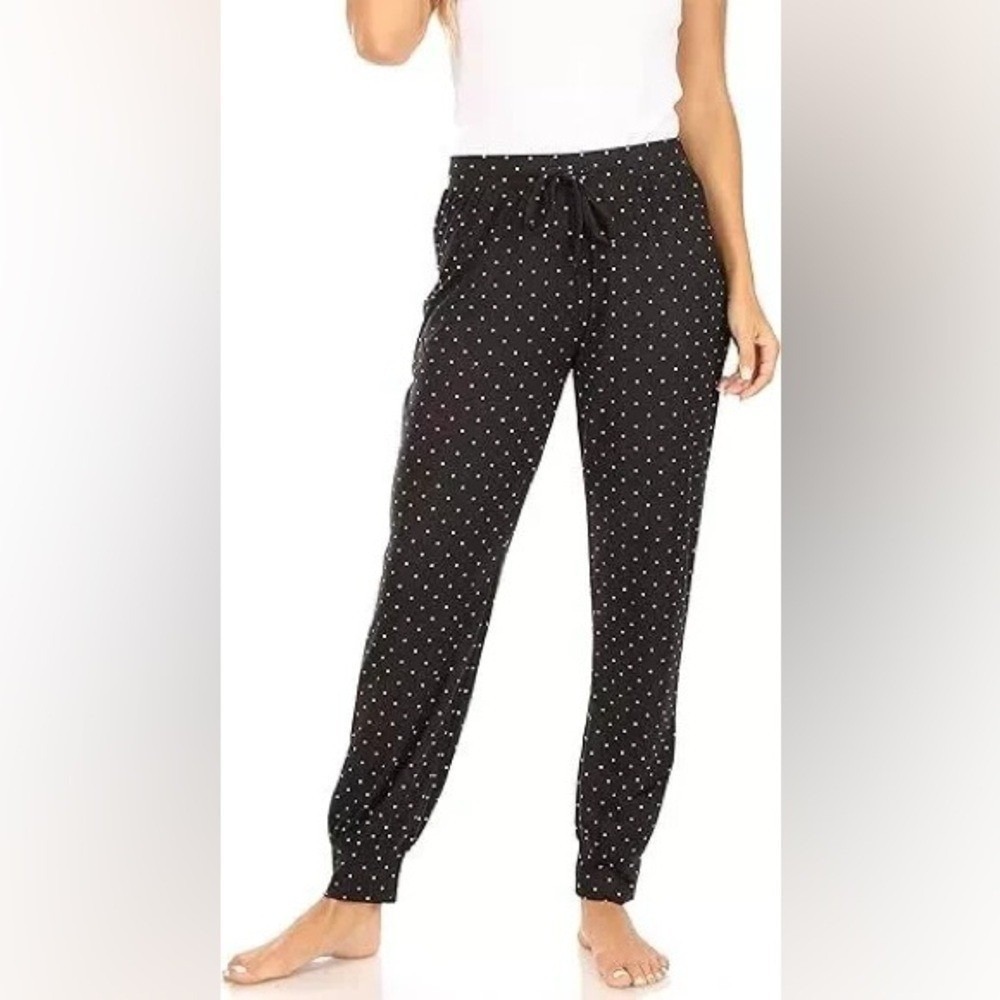 Tahari Black/White Intimates Black Relaxed-Fit Polka Dot Sleepwear